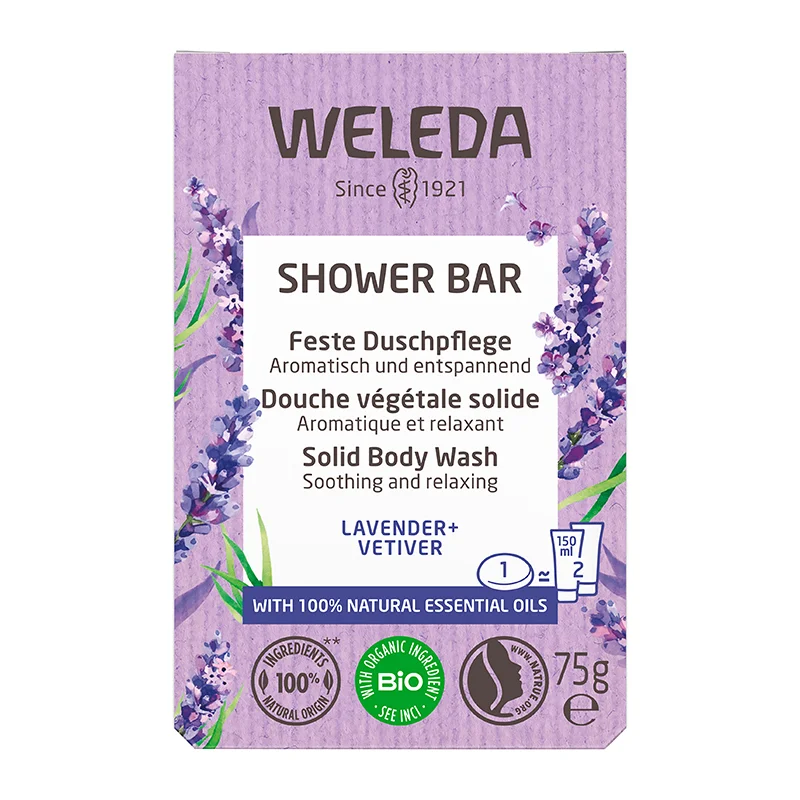 Shower Bar feste Duschpflege Lavender und Vetiver, 75g Shower Bar feste Duschpflege Lavender und Vetiver, 75g